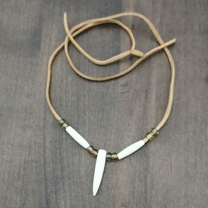 Tan Leather and White Beaded Necklace